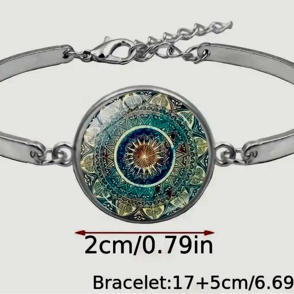 Mandala Flower Time Gemstone Necklace &Bracelet & Earrings Jewelry Set Vintage